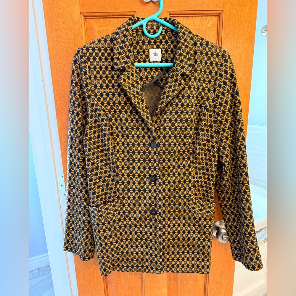 Cabi Geometric Blazer in Mustard and Navy